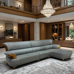 Modern Luxury Genuine Leather Sectional <b>Sofa</b> <b>Set</b> L-Shape Design Solid Wood Modular Furniture for Villa Apartment Living Room - Product Image 2