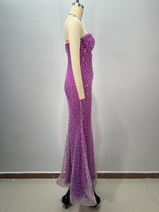 Mor inciler boncuklu sevgiliye boyun tüp üst seksi elmas kabuk balık kuyruğu seksi askısız akşam parti balo kat uzunluk elbise - Product Image 3