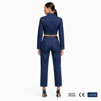 Veste courte en jean indigo foncé 12 oz à double boutonnage et jean droit pour femme, tailles XS-5XL (OEM/ODM)