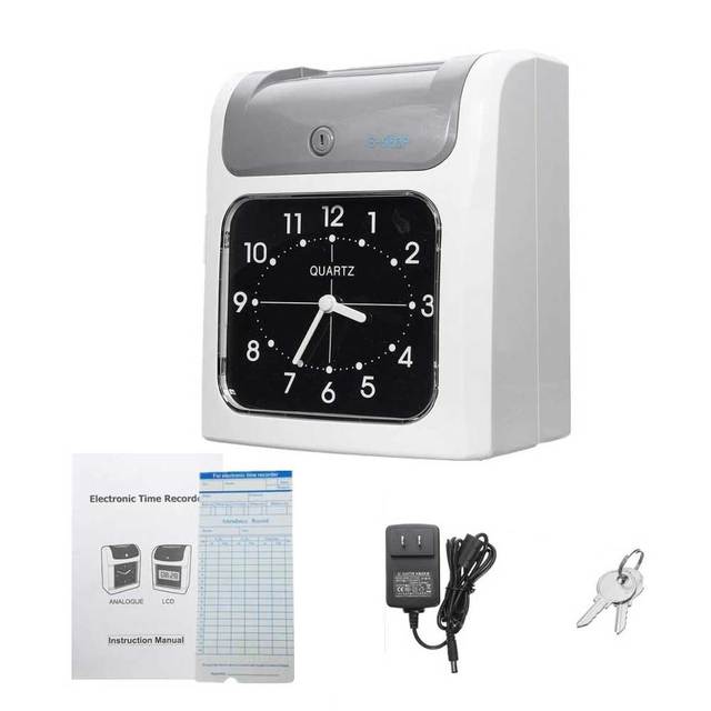 LCD Electronic Employee Attendance Time Recording Clock Recorder Desktop Timecard With Time Clock Cards Keys