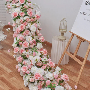 GJ-FRN036 Chemin de table décoratif de 3 m pour cérémonie de mariage, fleurs artificielles, toile de fond, chemin de table blanc et rose en soie - Product Image 3
