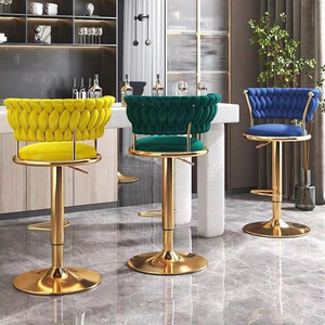 Adjustable Velvet High <b>Bar</b> <b>Stools</b> with Metal Legs-Modern Design for Home Use Durable Household Chairs - Product Image 3