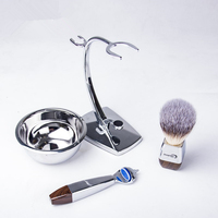 Kit de Rasage Homme de Luxe du Fabricant : Rasoir 5 Lames, Pinceaux de Rasage à Poils Synthétiques, Support Métallique, Bol à Rasage, Soin de la Barbe