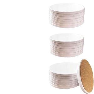 Sous-verres ronds en céramique brute écologiques style bohème, avec support en liège, pour impression UV – Nouveauté très prisée - Product Image 5