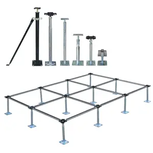 Raised access flooring accessories in adjustable metal brackets and pedestal and stringers