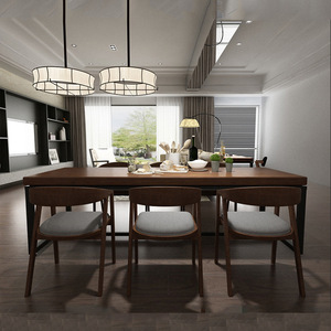 Mesa de Comedor Americana de Madera Maciza, Mesa de Restaurante Sencilla, Combinación de Mesa y Sillas de Comedor de Hierro Antiguo - Product Image 2