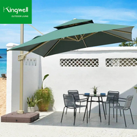 Parasol de plage pliable de 3 m avec éclairage LED, base en plastique, pour hôtel, restaurant, terrasse, extérieur, mobilier en aluminium, imperméable