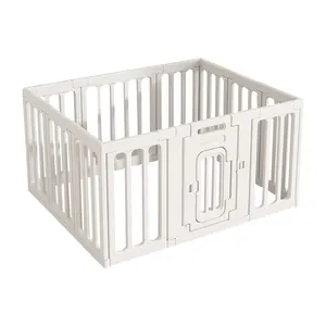 Pagar kotak bulat pagar hewan peliharaan kombinasi gratis dalam ruangan pagar bermain anjing kecil dan sedang dilipat pagar kandang antiselip untuk hewan peliharaan