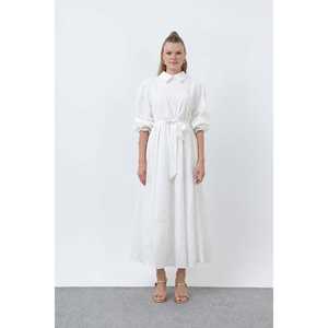 เดรสผ้าฝ้ายคอปก แต่งเข็มขัด ช่วงเอวธรรมชาติ เนื้อผ้าระบายอากาศดี เหมาะสำหรับใส่ทุกวัน สไตล์เรียบง่าย สบายๆ - Product Image 3