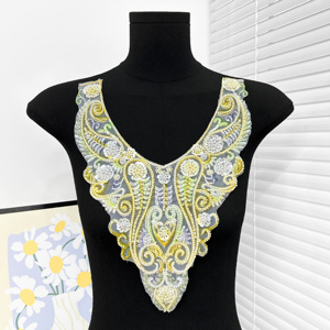 Applique de luxe brodée de sequins violets pour encolure, patch de col en dentelle résille pour robe de mariée, abaya et vêtements musulmans - Product Image 3