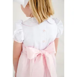 Vestito Estivo Rosa per Bambine con Colletto Peter Pan, Stampa Vintage di Coniglietti, 100% Cotone - Product Image 1