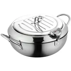 non stick full polish stainless steel fry pan deep frying with rack