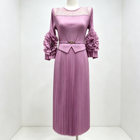Robe plissée florale 3D à manches évasées en dentelle, cintrée à la taille, amincissante, pour femme, tenue décontractée ou de bureau