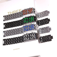 Montre-bracelet électronique à affichage LED de luxe unisexe, cadran en lave rouge et bleu LED, montre de sport pour hommes et femmes