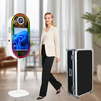 Photomaton Miroir Magique Ovale 2026 le Moins Cher avec Écran Tactile 21,5 Pouces et Bandes Lumineuses RGB – Machine Photobooth Miroir Selfie