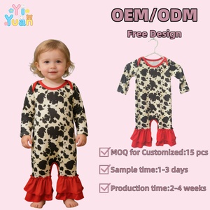 Mono de bebé de manga larga con estampado de vacas personalizado, de seda de leche, con volantes y broches, para niños pequeños, de elastano/poliéster, suave y transpirable - Product Image 1
