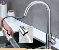 Robinet de cuisine en acier inoxydable 304 avec noyau en céramique, à tirette unique, pour eau chaude et froide, à trois vitesses, vente en gros d'usine