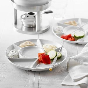 Ensemble de 4 <span class=keywords><strong>assiettes</strong></span> <span class=keywords><strong>à</strong></span> <span class=keywords><strong>fondue</strong></span> rondes en grès blanc <span class=keywords><strong>Assiettes</strong></span> <span class=keywords><strong>à</strong></span> dîner en céramique Plateaux de service parfaits pour servir la <span class=keywords><strong>fondue</strong></span> - Product Image 4