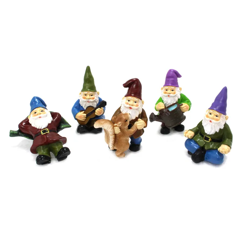 Polyresin/राल खुश Gnomes नृत्य उत्सव 5 टुकड़ा संगीत उद्यान सूक्ति लघु परी उद्यान के लिए सेट