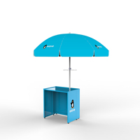 FLOWVISUAL Africa Telecom Wave Blue Metal Folding Display Table Counter Outdoor Promotion Kiosk Eco-Friendly Customized Portable