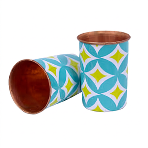 Verre à double paroi moderne en métal avec motif géométrique bleu-vert pour boissons chaudes de fête pour adultes - Product Image 1