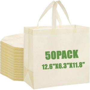 Sacs de courses réutilisables en non-tissé 12,6x6,3x11,8 po, cabas pliables avec poignées, en gros pour usage commercial et alimentaire - Product Image 1