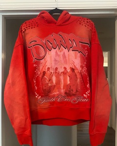 Sweat à capuche personnalisé 100% coton, streetwear, impression DTG, vintage, effet délavé, ample, surdimensionné, pour homme, sweat à capuche déchiré - Product Image 1
