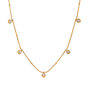 Solitaire Pendant <b>Necklace</b> 18k Gold Plated Stainless Steel Round Zircon Bezel Setting Everyday Wear - Product Image 1