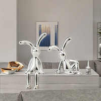 ROSHAN ARTISANAT Décoration de table en aluminium 3D de haute qualité, lapin à longues oreilles multi-pièces style Art Déco, ornement animalier DIY pour la maison