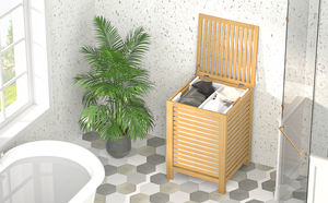 Panier à linge en bambou, panier à linge à 2 sections de 120 L avec couvercle et sac de rangement amovible, grand panier à linge surélevé - Product Image 4