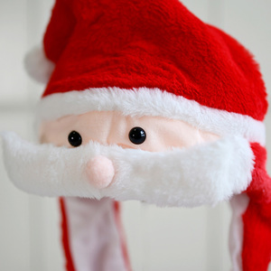 Beau chapeau de père noël rouge/blanc chapeaux de noël avec barbe mobile hiver chaud casquette nouvel an cadeau pour adultes enfants chapeaux - Product Image 4