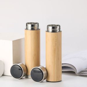 XJ340 Bamboo Wooden Vacuum Hip <b>Flask</b> 304 Stainless Steel Double Wall Thermo Smart Sports Insulated <b>Hot</b> Water Bottle 500ML - Product Image 3