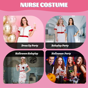 女性用ハーフジッパーミニドレスナース衣装ヘッドバンド付きハロウィンコスプレスカートを含む - Product Image 6