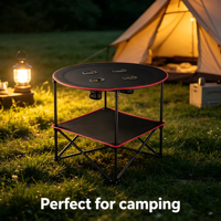 Table ronde pliante de camping en acier inoxydable moderne, portable, petite, pour pique-nique en plein air, avec 4 porte-gobelets, meubles