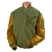 Veste universitaire en molleton de coton gris chiné pour homme KVJ101, manches en cuir brodé, patch en chenille, personnalisable, style Letterman