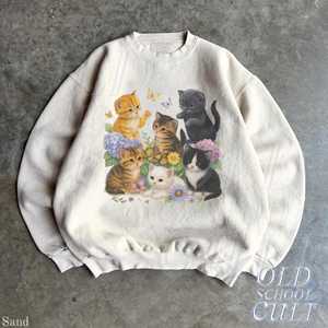 <span class=keywords><strong>Felpa</strong></span> retrò OEM ODM con gattini, pullover vintage anni '90 con gatti carini, grafica floreale unisex boho con <span class=keywords><strong>gatto</strong></span> e farfalla, girocollo, animali retrò - Product Image 1