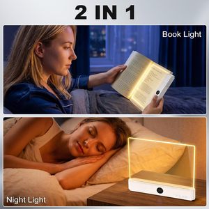 <b>Rechargeable</b> Flat Book <b>Light</b> With Timer Touch Control Led Reading <b>Light</b> For <b>Night</b> Use 3 Color Modes White Acrylic Shade - Product Image 2