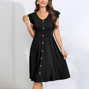 Abito elasticizzato a maglia di grandi dimensioni estivo con decorazione abbottonatura elastica in vita <span class=keywords><strong>abbigliamento</strong></span> <span class=keywords><strong>donna</strong></span> - Product Image 2