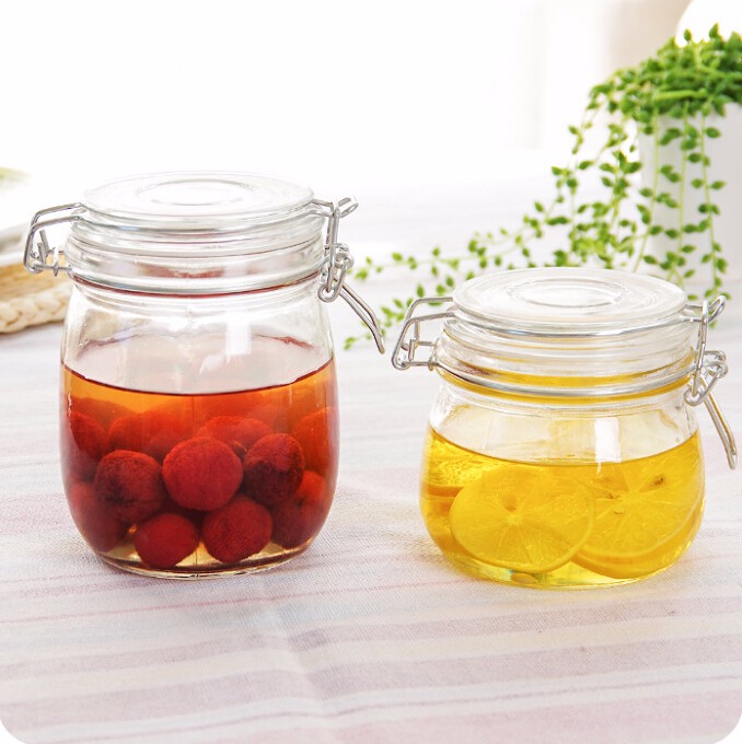 500ML 700ml 1L round food storage glass jars for kitchen with with glass lid