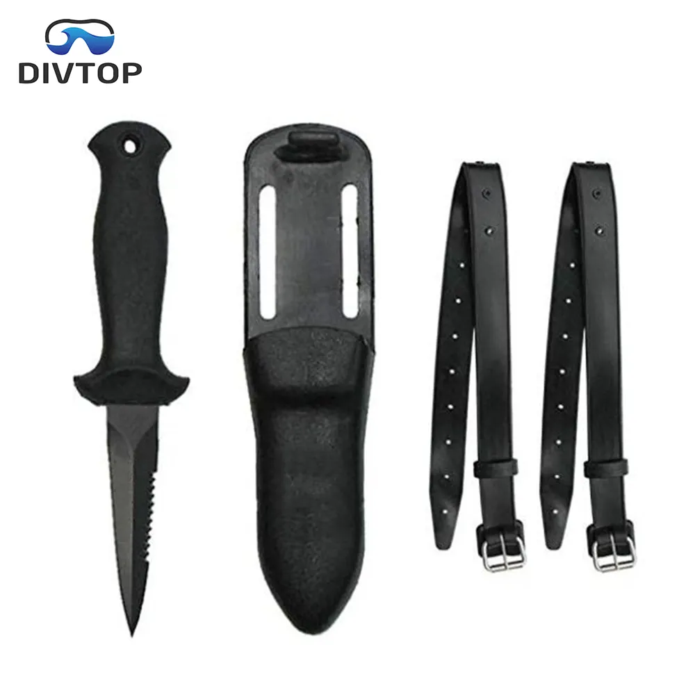 Divtop Diving Survival Compactスピアフィッシング、ブラックステンレススチールポイントチップBCDダイビングナイフ。