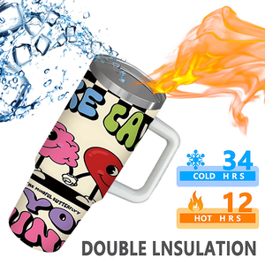 Gobelet isotherme 30oz « Soins de vous-même », Mug de voyage rétro à motif cérébral et cardiaque, Stock USA, Cadeau pour la sensibilisation à la santé mentale - Product Image 4
