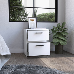Comodino 18 H con 2 cassetti, maniglie in metallo, mobile contenitore bianco per camera da letto - Product Image 2