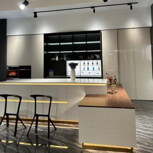 Juego de Muebles de Cocina Modulares Modernos Blancos de Cuarzo Artificial Ecológico con <span class=keywords><strong>Isla</strong></span> Integrada y Fregadero, Minimalistas y Duraderos para Apartamento - Product Image 3