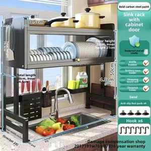 Étagère de rangement multifonctionnelle anti-poussière pour évier de cuisine avec égouttoir pour <span class=keywords><strong>vaisselle</strong></span> - Product Image 1