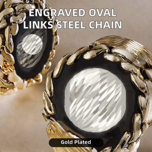 Slanted Texture Engraved Round Links <b>Cross</b> <b>Chain</b> Findings 18k Gold Plated Stainless Steel Jewelry Making <b>Chains</b> in Bulk - Product Image 2