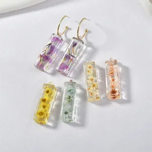 2022 new design Real flower Charms Pressed Rectangle earring Dried Flowers Pendant Resin Real crafts Handmade Jewelry Supplies