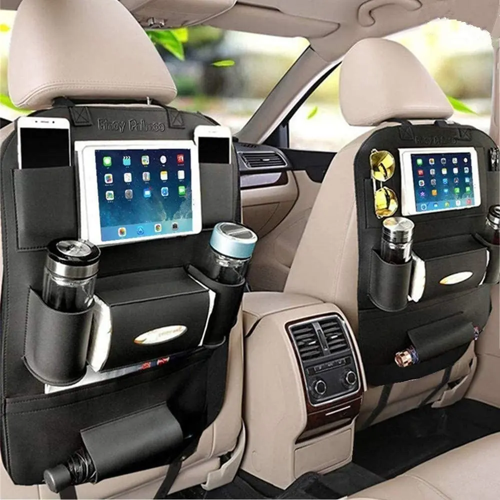 New Hot Sale Premium PU Leather Car Back Seat Organizer Car Backseat Storage Bag Pocket For Kids Car Interior Accessories