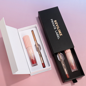 Hot Bán Màu Rắn Hai Trong Một Son Môi Kit Không Thấm Nước <span class=keywords><strong>Lip</strong></span> <span class=keywords><strong>Gloss</strong></span> Set Vegan Kem Lót Môi Và Son Bóng Cho Phụ Nữ - Product Image 1