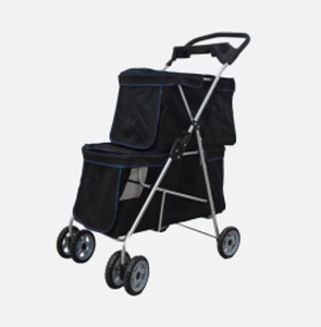 Cochecito de perro gato plegable de dos pisos para mascotas Cochecito de perro gemelo Carro de viaje de lujo desmontable con 600D Oxford - Product Image 1