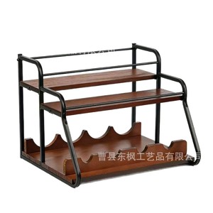 Double Layer Wooden Wine Rack With Iron Frame For Desktop Storage And <b>Kitchen</b> Organization - Product Image 5